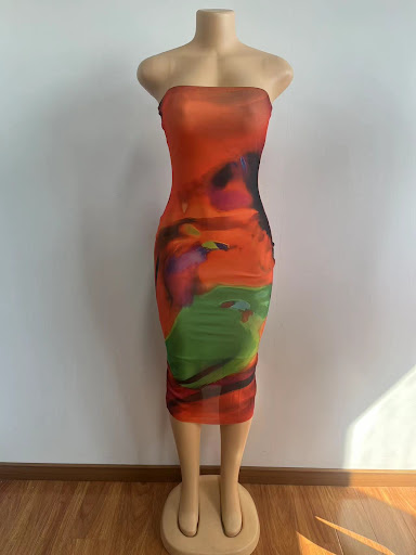 Title 7, Off-neck Printed Tube Top Package Hip Fitted Wa...