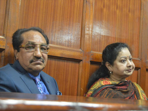 Mohan Galot (right) and his wife Santosh Galot leave Milimani law courts on Monday, November 6, 2017. /COLLINS KWEYU