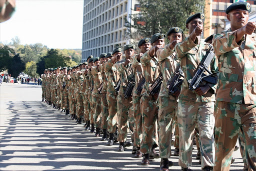 SANDF army parading in the streets of Mthatha after the 14 South African Infantry Batalion was bestowed the Freedom of Mthatha by the King Sabata Dalindyebo Municipality on Saturday. Picture Credit: LULAMILE FENI