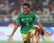 Banyana Banyana's Hildah Magaia celebrates her goal in the 2022 Women's Africa Cup of Nations final against Morocco at Stade Prince Moulay Abdellah in Rabat, Morocco on July 23 2022. 