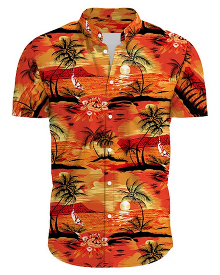 Hawaiian Flower Casual Men Shirts Print With Short Sleeve... - 2