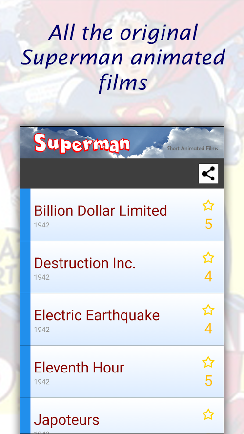 Android application Supermans animated films MP4 screenshort