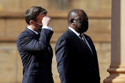 President Cyril Ramaphosa with France's President Emmanuel Macron at the Union Buildings, in Pretoria, on May 28 2021. Ramaphosa asked to be given time to consider the allegations against health minister Zweli Mkhize.