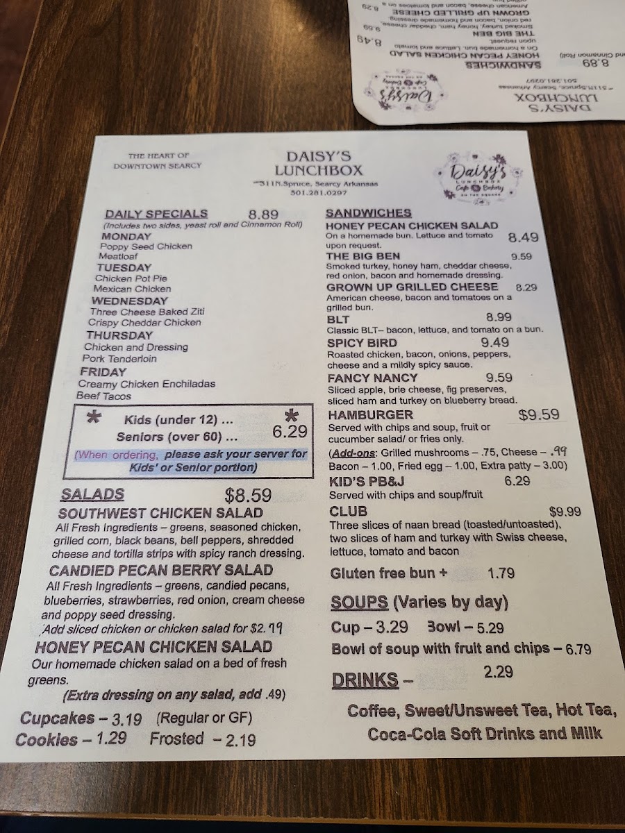 Daisy's Lunchbox Cafe and Bakery gluten-free menu