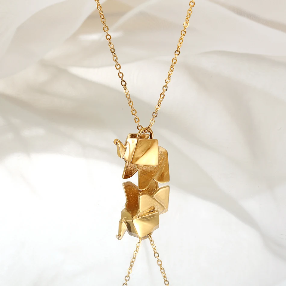 Collar Elefante de la Suerte Origami Hueco Geométrico Regalo Único Joyería Elegante Amuleto de Protección Delicado Diseño