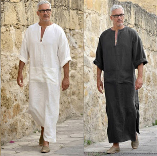 Title 4, Cotton and linen mens V-leg long-sleeved ethni...