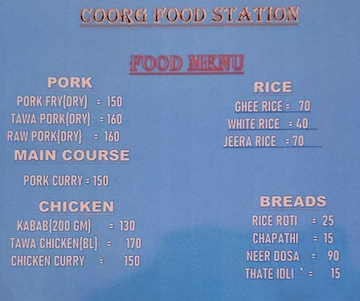 Coorg Food Station menu 