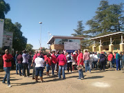 Nehawu protesters block staff from entering Tshepong hospital on April 26 2018.