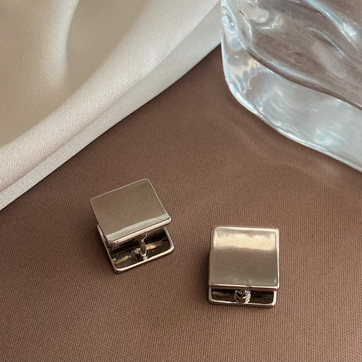 Title 7, Glossy Square Double-sided Stud Earrings Elegan...