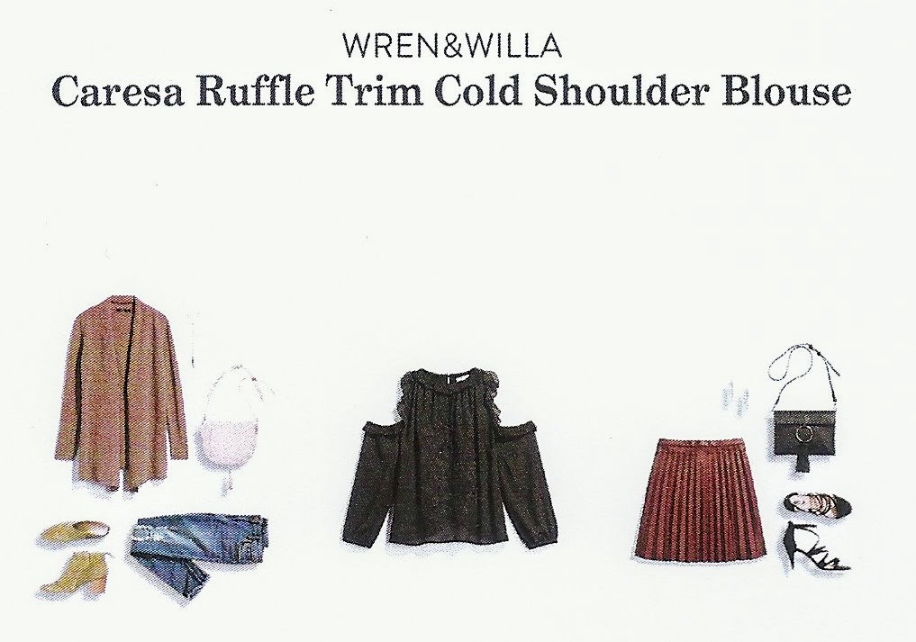 Stitch Fix Winter 2018 box review, Wren & Willa Caresa Ruffle Trim Cold Shoulder Blouse