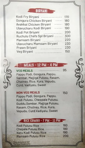 Ruchulu - Telugu Bhojanam menu 