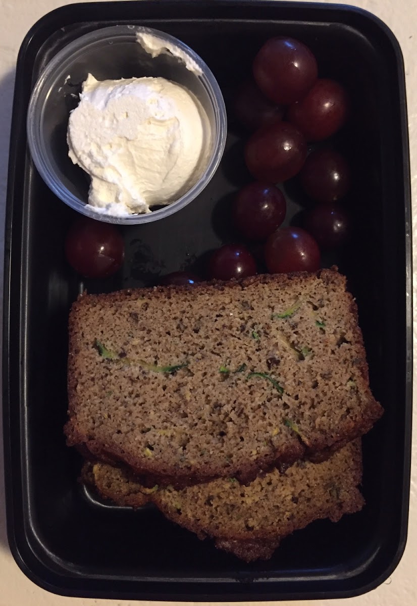 Zucchini bread with honey ghee and grapes