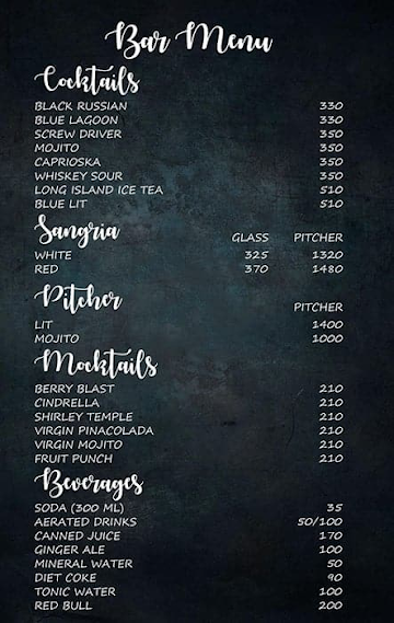 VIBE Bar And Kitchen menu 