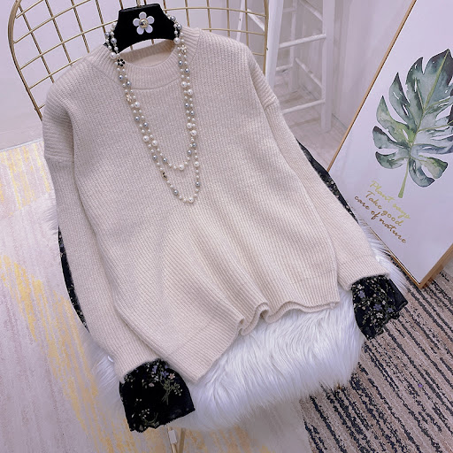 Title 5, Womens Round Neck Long Sleeve Knitted Chiffon ...