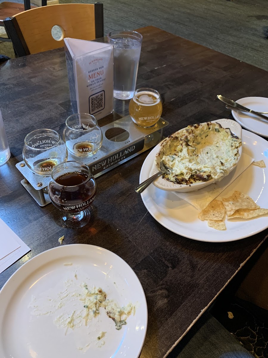 Artichoke dip with tortilla chips