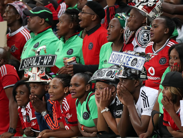 Fans of Orlando Pirates reacts in disappointment after loss during the Absa Premiership 2016/17 football match between Cape Town City FC and Orlando Pirates at Cape Town Stadium, Cape Town on 18 February 2017.