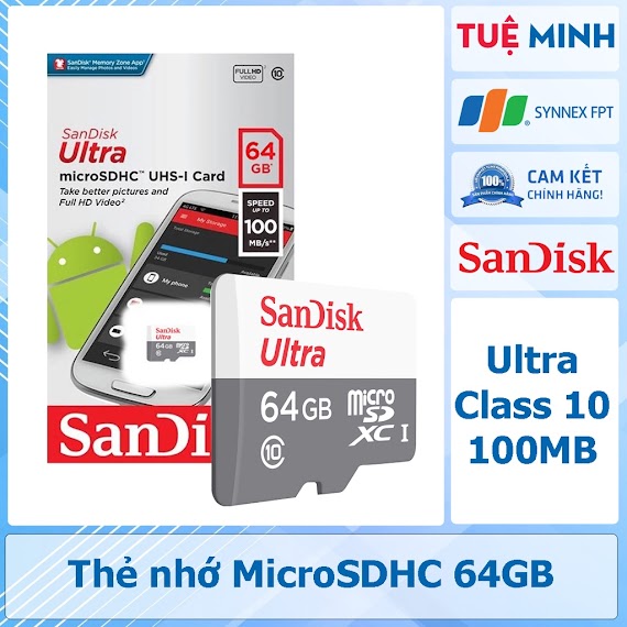 Thẻ Nhớ Microsd 64Gb Sandisk Ultra Class 10 100Mb - Hàng Chính Hãng Phân Phối