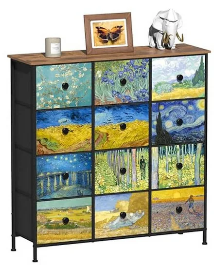 12-Drawer Fabric Dresser Chest Van Gogh Style Bedroom Sto... - 1