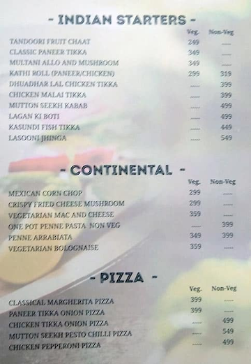 Hotel Sky menu 