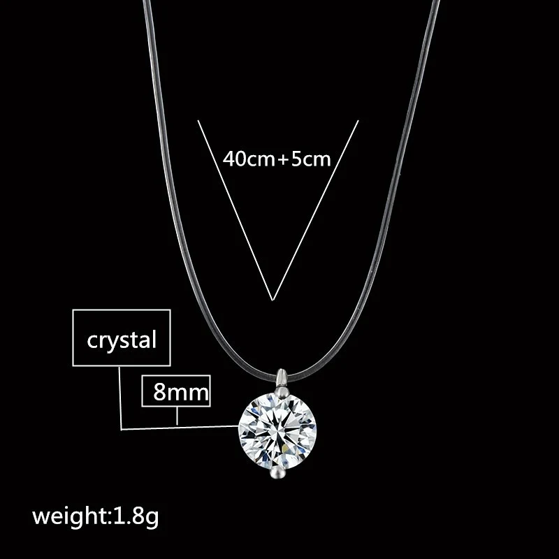 Collier transparent polyvalent en fil de pêche, chaîne de clavicule invisible avec larmes de sirène en zircon, élégance discrète.