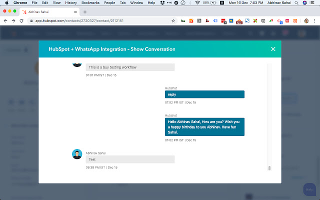 HubSpot + WhatsApp Integration chrome extension