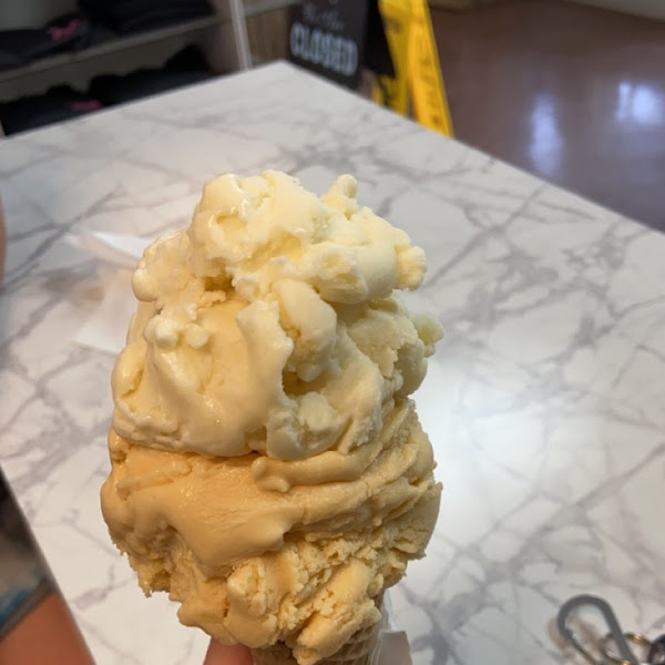 Horchata & Salted Caramel on GF sugar cone