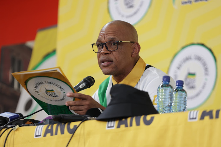 ANC national spokesperson Pule Mabe briefs the media at the party's national elective conference at Nasrec Expo Centre, Johannesburg.