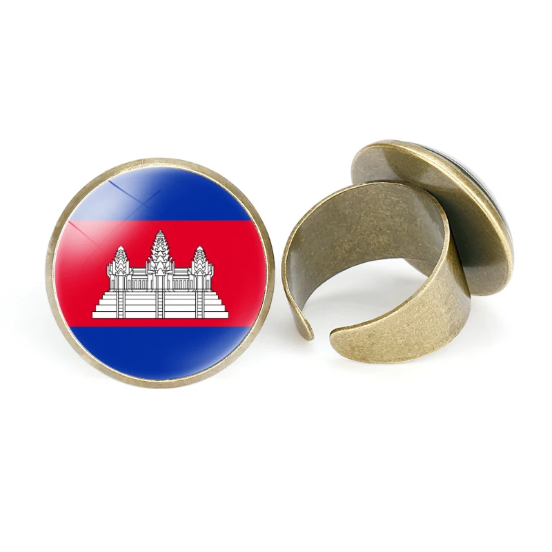 Anillo Abierto Vintage con Banderas Nacionales Asiáticas para un Estilo Único y Expresivo, Joyería de Moda para Mujeres y Hombres.