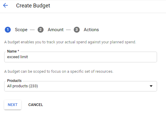 budget alert in gcp
