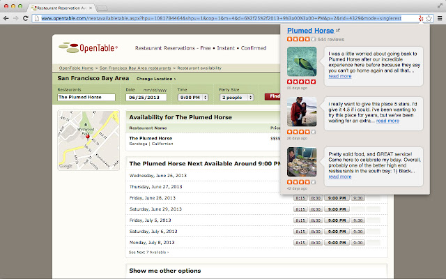 OpenTable with Yelp chrome extension