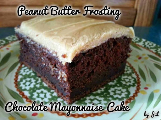 CHOCOLATE MAYO CAKE WITH PEANUT BUTTER FROSTING