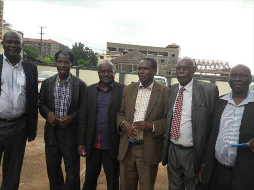 From left Kisii County minority leader Apepo Ombasa, new Ford People vice chairman James Kenani, chairman Albert Nyaundi, new secretary general Mwancha Okioma, Kisii County chairman Protus Nyansera and Kisii Central MCA Monyenye Yoge.