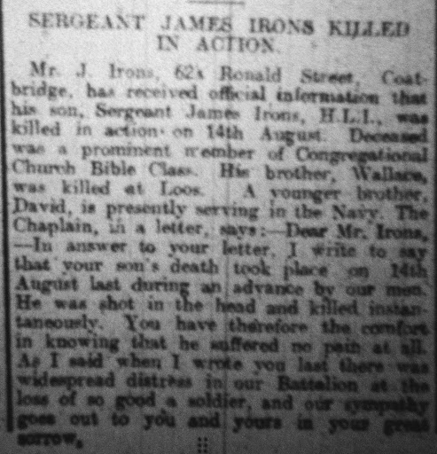 James Irons newspaper clipping