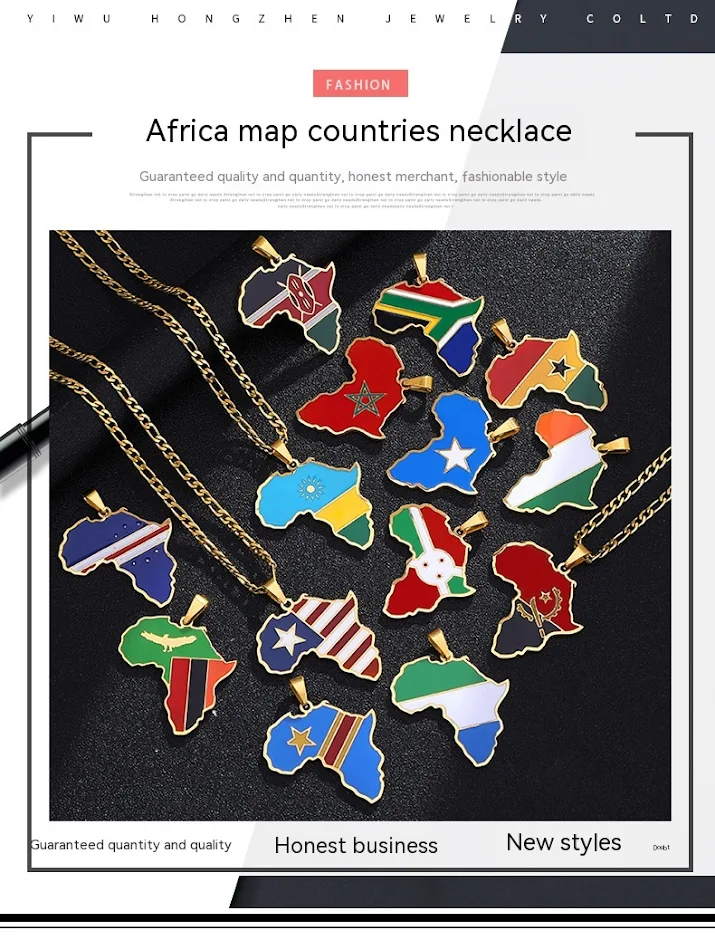 Colar de aço inoxidável Mapa da África Ornament Nigéria Somália Angola Um acessório elegante e memorável.