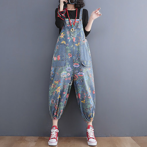 Title 4, Spring Lean Print Jean Overalls For Women. Styl...