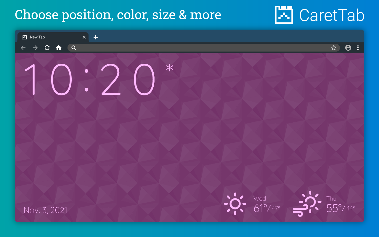 CaretTab - New Tab Clock and Date Preview image 5