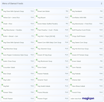 Bansal Foods menu 