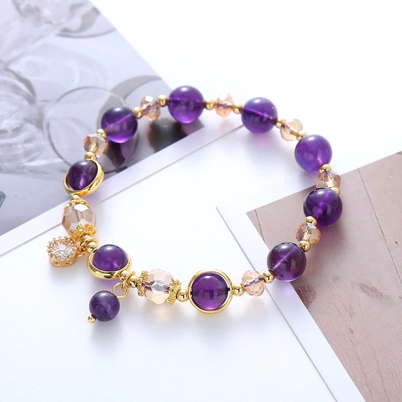Pulseira de contas ametista, estilo coreano, simples, elegante e fashion. Adicione um toque sofisticado e charmoso ao seu visual diário.