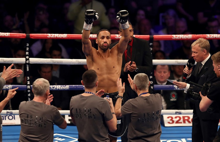 James DeGale acknowledges the crowd as he enters the ring prior to during the IBO World Super Middleweight Title fight between James DeGale and Chris Eubank Jr at The O2 Arena on February 23, 2019 in London, England.