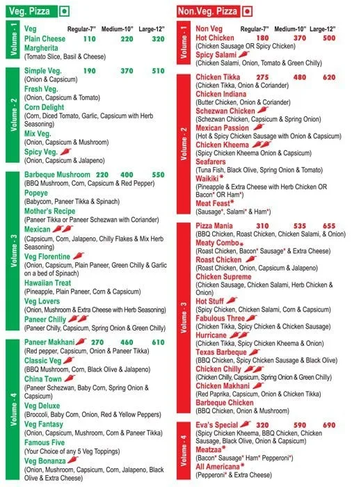 Eva's Pizza menu 