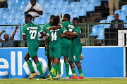 AmaZulu FC players celebrates during the Absa Premiership match between Mamelodi Sundowns and AmaZulu FC at Loftus Versfeld Stadium on January 29, 2019 in Pretoria, South Africa. 