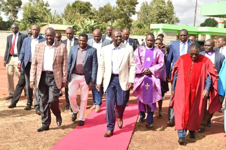 Deputy Rigathi Gachagua and President William Ruto with other leaders during a church service in Tharaka Nithi on March 12, 2023.