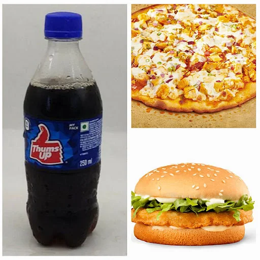 Chicken Pizza [Medium 6 Slice]+ Chicken Burger+ Cold Drink250Ml