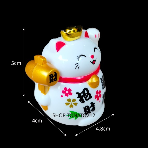 (Có Hộp Nhựa Đi Kèm)Mèo Thần Tài, Mèo May Mắn Maneki Neko Thỏi Vàng Năng Lượng Mặt Trời Cao 5Cm