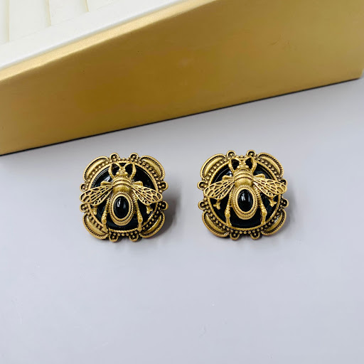 Title 1, Vintage Gold Plated Black 925 Silver Pin Earrin...