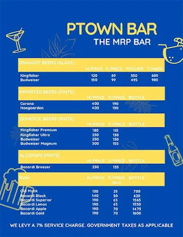 P Town Bar menu 