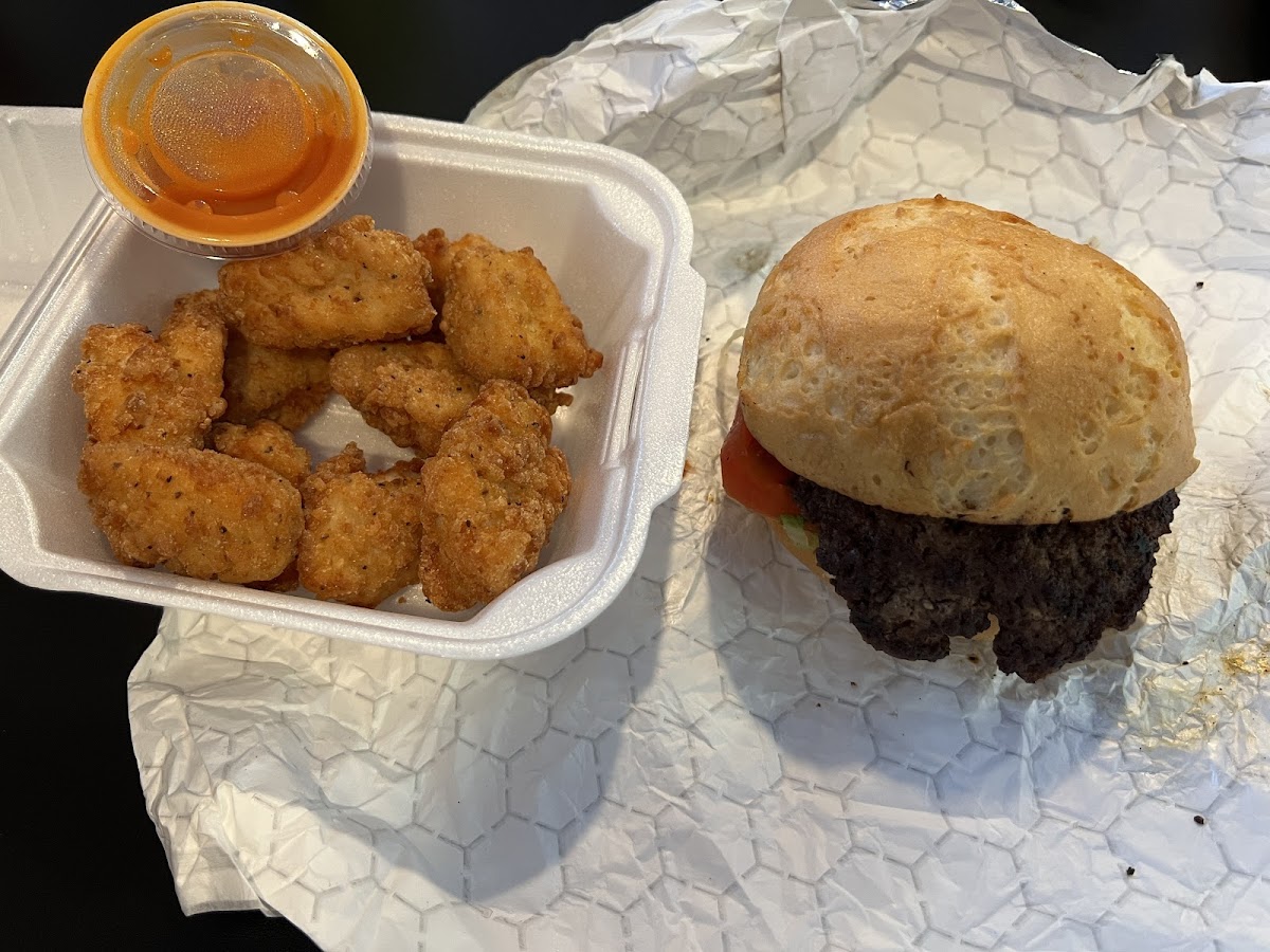 GF Burger with GF Chicken Bites