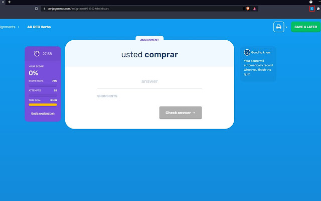 Conjuguemos Autocomplete chrome extension