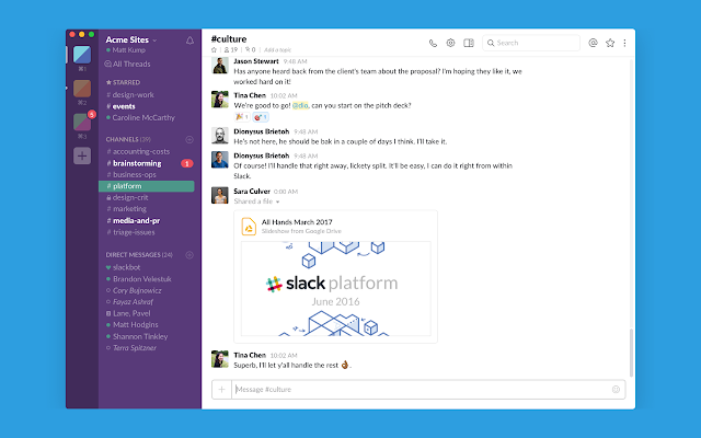 Screenshot of Slack