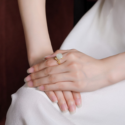 Title 4, Natural Hetian Jade Qingyu Ring for timeless el...